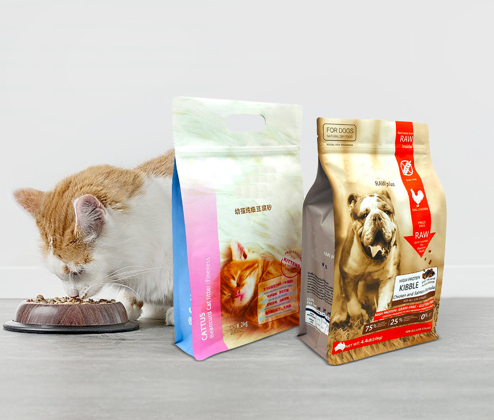 Wholesale High Barrier Plastic Stand Up Flat Bottom Pet Dog Food Packaging Bag