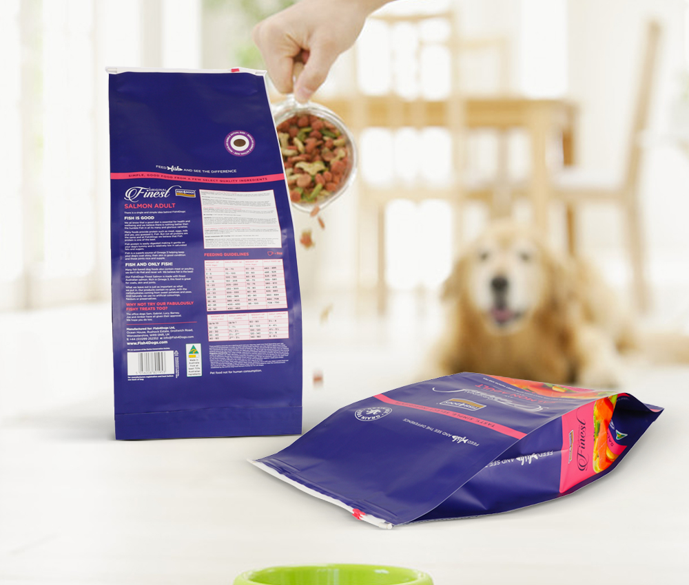 Wholesale High Barrier Plastic Stand Up Flat Bottom Pet Dog Food Packaging Bag