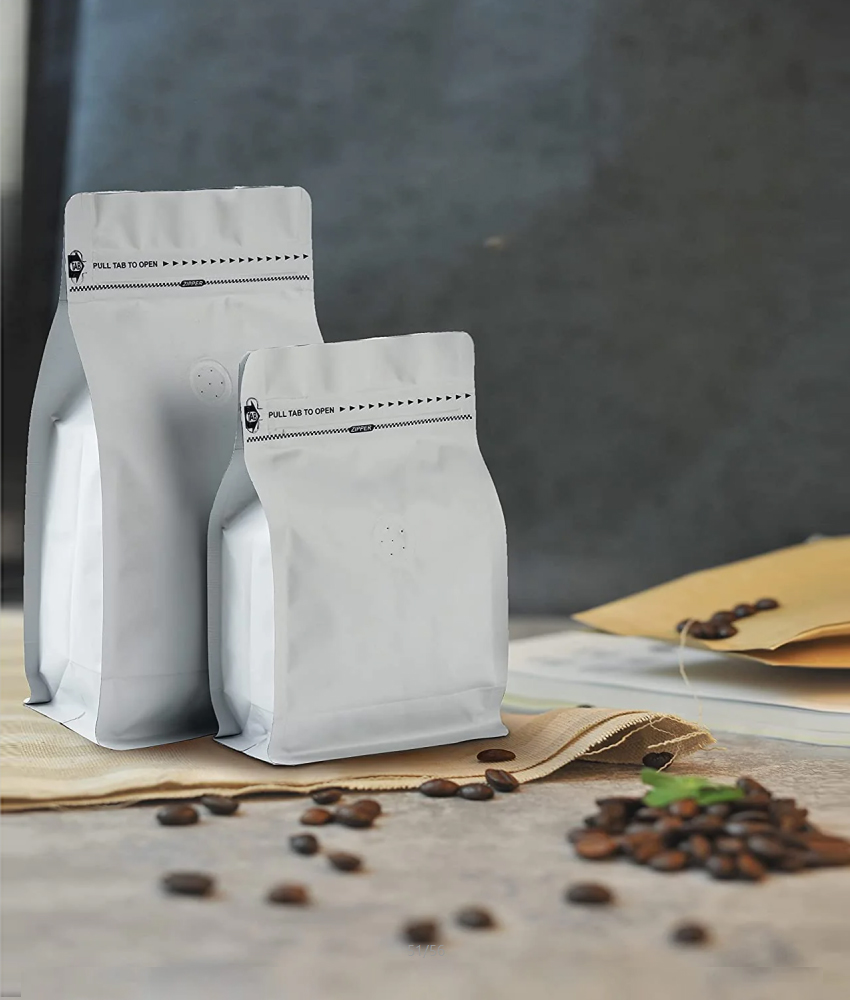 Smell Proof Stand Up Flat Bottom Pouch Coffee Bag /Coffee Beans Bag With Air Release Valve And Reusable Side Zipper For Coffee